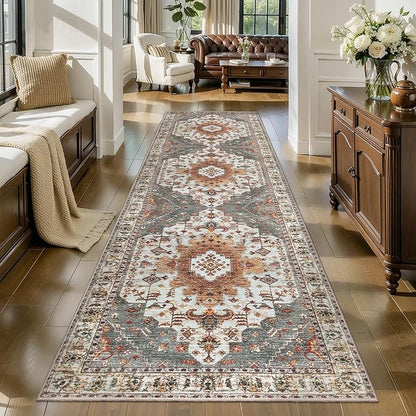 Tangsoo 3x10 Runner Rug for Hallway Long Washable Hallway Runner Rugs, Non Slip Vintage Soft Low Pile Rug Runner, Indoor Oriental Carpet Runners for Living Room Kitchen Bedroom Entryway Turmeric