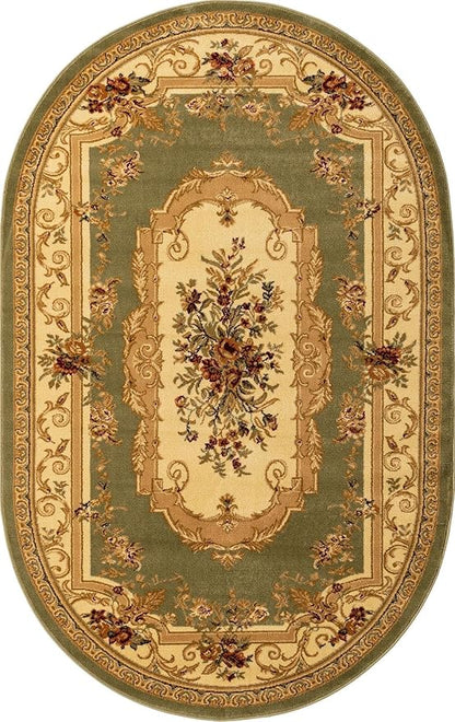 Rugs.com Chateau Collection Rug - 5' x 8' Oval Green Medium Pile Rug