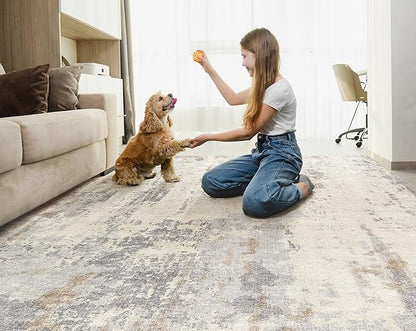 5x8 Area Rug Living Room Rugs - Washable Neutral Modern Abstract Soft Thin Rug Indoor Floor No Slip Rug Carpet for Bedroom Under Dining Table Home Office Decor - Light Brown/Gray