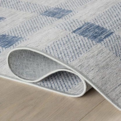 Dash & Albert Valen Plaid Blue Machine Washable Rug, 5 X 8 Feet, Blue/White Plaid Pattern