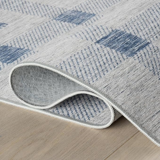 Dash & Albert Valen Plaid Blue Machine Washable Rug, Runner-2.5 X 8 Feet, Blue/White Plaid Pattern