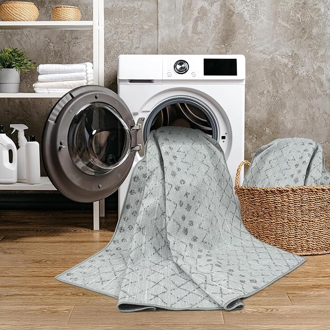GLN Rugs Contemporary Collection - Machine Washable Area Rug, Contemporary Washable, Non Slip, Low Pile Chenille Rug, Living Room, Bedroom, Kitchen Rug (4' x 6' Gray 0166)