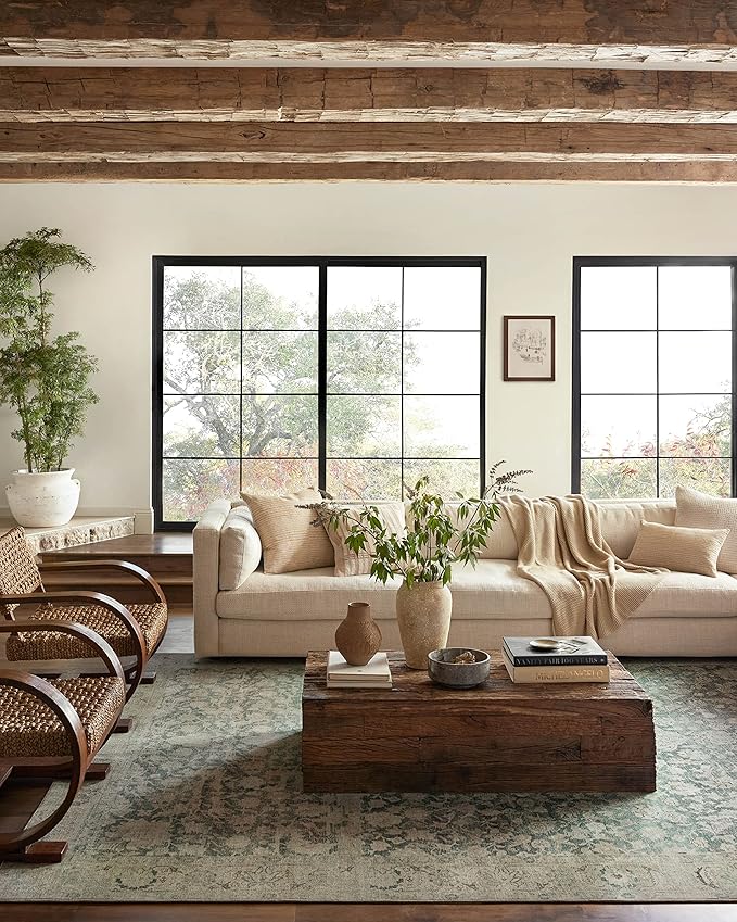 Loloi Magnolia Home by Joanna Gaines Sinclair Collection SIN-05 Jade/Sand 5'-0" x 7'-0", .25" Pile Height, Machine Washable, Area Rug