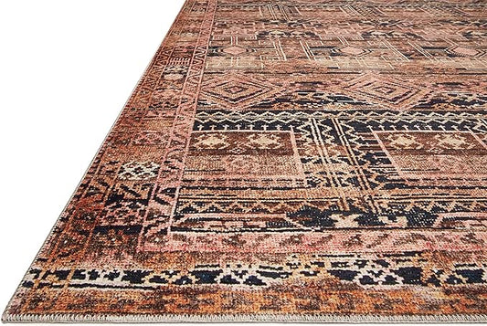Loloi II Layla Collection, LAY-14, Mocha/Blush, 2'-3'' x 3'-9'', 13'' Thick, Accent Rug, Soft, Durable, Vintage Inspired, Distressed, Low Pile, Non-Shedding, Easy Clean, Printed, Living Room Rug
