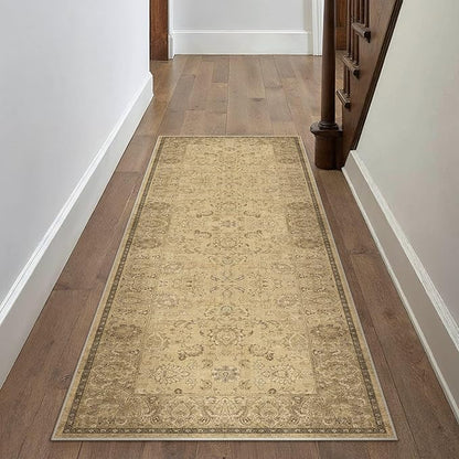 HUGEAR 2x6 Machine Washable Hallway Runner Rugs Vintage Brown - Neutral Non Slip Stain Resistant Low Pile Aesthetic Throw Carpet Kids & Pet Friendly for Bedroom Kitchen