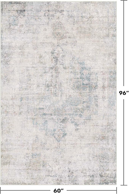 Blue Abstract Rug for Living Room - 5x8 Modern Area Rug for Home Office, Foyer, Bedroom, Low Pile & Lightweight