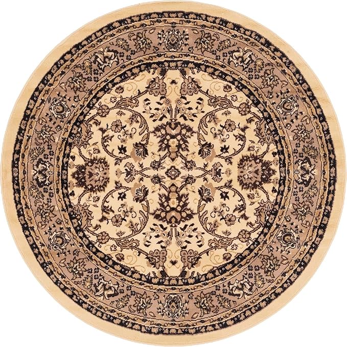 Unique Loom Sialk Hill Collection Area Rug - Washington (5' 1" Round Ivory/Black)