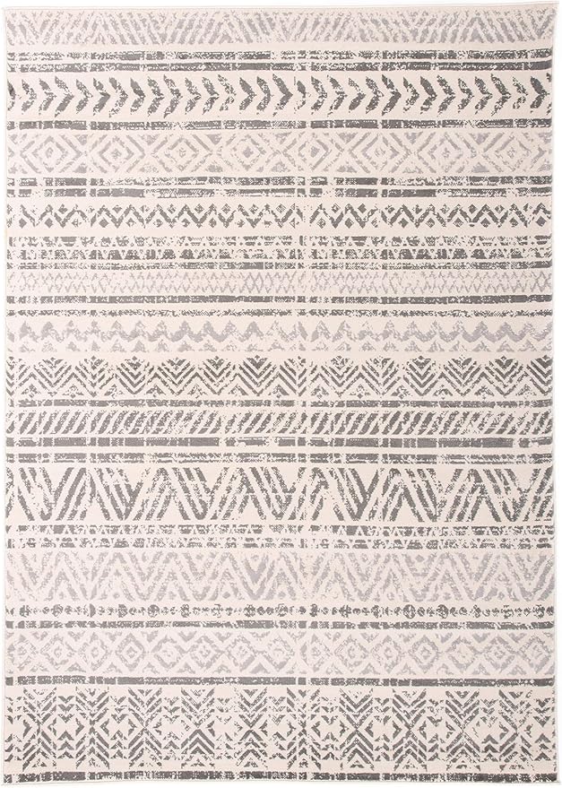 Rugshop Geometric Boho Area Rug – Gray Tribal Pattern, Perfect for Living Room, Dining Room, Bedroom, 5' x 7'