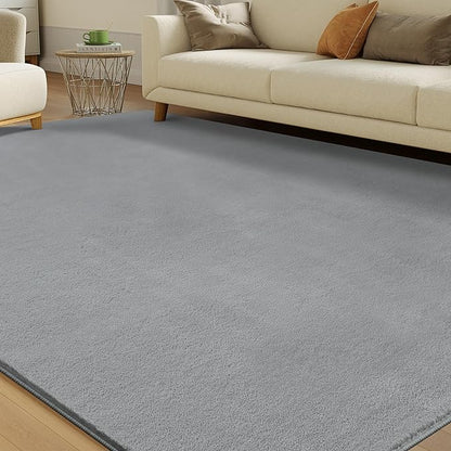 Solid Washable Area Rug - 9x12 Medium Pile Faux Cashmere Carpet for Living Room Bedroom, Grey