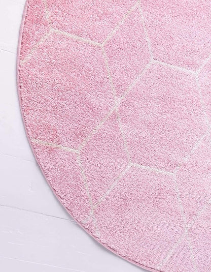 Unique Loom Trellis Frieze Collection Area Rug - Geometric (7' Round, Light Pink/ Ivory)