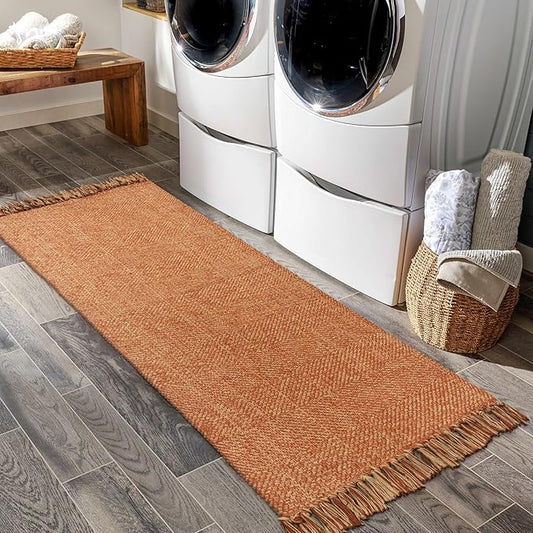 Collive Hallway Runner Rug, 2' x 6' Hand-Woven Reversible Washable Entryway Rugs, Terracotta Cotton Modern Farmhouse Laundry Room Carpet for Bathroom Sink Foyer Bedroom Fall Decor