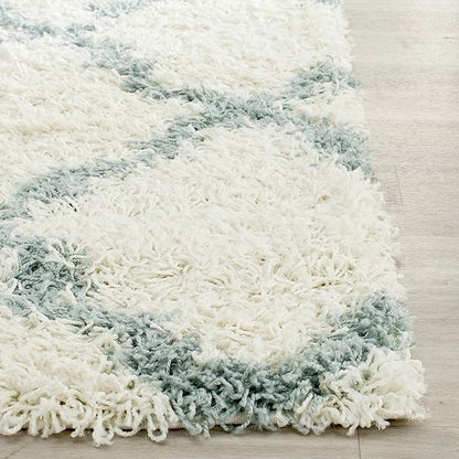 SAFAVIEH Dallas Shag Collection Area Rug - 4' Square, Ivory & Light Blue, Trellis Design, Non-Shedding & Easy Care, 1.5-inch Thick Ideal for High Traffic Areas in Living Room, Bedroom (SGD257J)