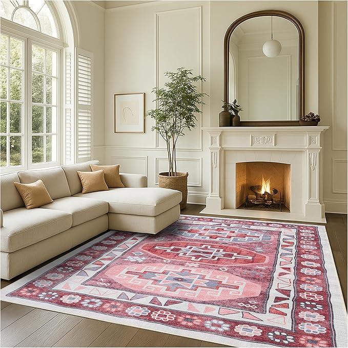 Fame Rugs Turkish Rug. Washable Vintage Oriental Antique Inspired Traditional Doormat Small Modern Area Rugs Luxury Entryway Entry Bedroom Bathroom Kitchen (378RR, 4'9 x 6'9)