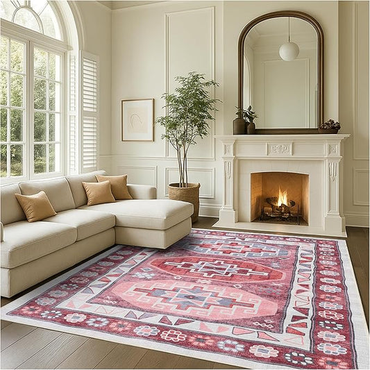 Fame Rugs Turkish Rug. Washable Vintage Oriental Antique Inspired Traditional Doormat Small Modern Area Rugs Luxury Entryway Entry Bedroom Bathroom Kitchen (378RR, 4'9 x 6'9)