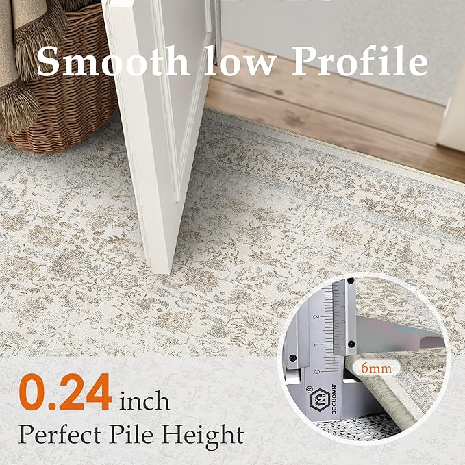 Taupe Runner Rug 2x6 Hallway Machine Washable Kitchen Vintage Distressed Non Slip Long Carpet Indoor Retro Floral Bedroom Accent Throw Rug for Bathroom Office Laundry Dining Living Room