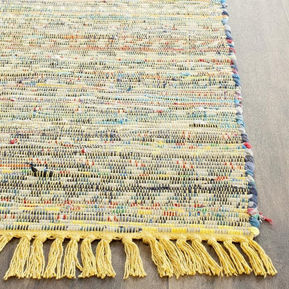SAFAVIEH Rag Rug Collection Runner Rug - 2'3" x 12', Yellow & Multi, Handmade Boho Stripe Cotton, Ideal for High Traffic Areas in Living Room, Bedroom (RAR121H)