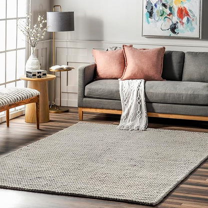 Nuloom Penelope Light Grey/Ivory, 4' x 6', Hand-Braided, Wool & Cotton, Soft and Textured, High Traffic, Stain Resistant, Easy Clean, Durable Area Rug for Bedroom, Living Room, Dining, Entryway