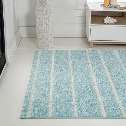 JONATHAN Y Williamsburg Minimalist Stripe Turquoise/Cream Indoor Area Rug, 4x6, Contemporary, Modern, Easy-Cleaning for Living Room, Bedroom, Kitchen, Pet Friendly, Non-Shedding (MOH201B-4)