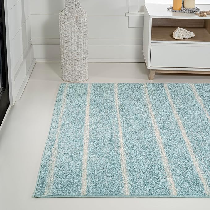 JONATHAN Y Williamsburg Minimalist Stripe Turquoise/Cream Indoor Area Rug, 5x8, Contemporary, Modern, Easy-Cleaning for Living Room, Bedroom, Kitchen, Pet Friendly, Non-Shedding (MOH201B-5)