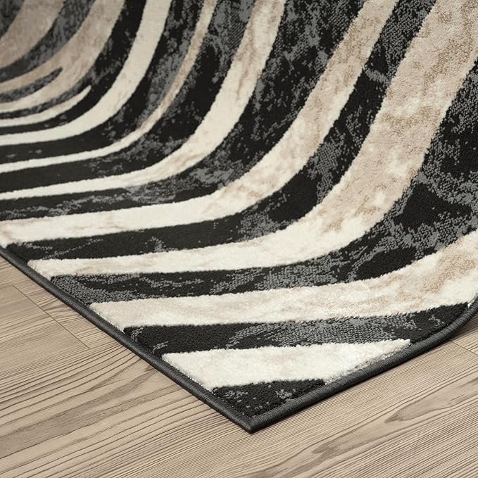 Abani Terra Area Rug for Living Room, Bedroom - Zebra Pattern - Black Cream- 6' x 9' - Durable & Easy to Clean