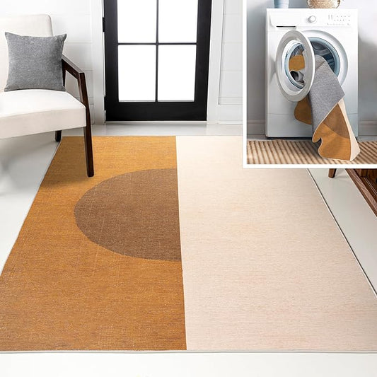 JONATHAN Y Machine Washable Indoor Area Rug 3X5 Brown/Cream/Terracotta, Demie Minimalist Graphic Circle for Living Room, Bedroom, Kitchen, Office, Easy-Cleaning, Pet-Friendly, Non-Shedding WSH114A-3