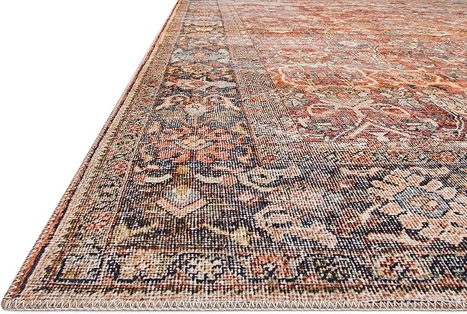 Loloi Layla Collection LAY-02 Spice/Marine 2'-3" x 3'-9" .13" Thick Accent Rug, Soft, Durable, Vintage Inspired, Distressed, Low Pile, Non-Shedding, Easy Clean, Printed, Living Room Rug