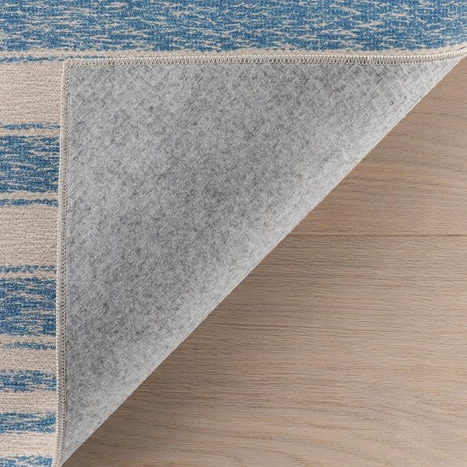 Dash & Albert Vion Blue Machine Washable Rug, 8.5 X 11.5 Feet, Blue/Grey Stripe Pattern