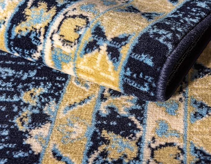 Unique Loom Taftan Collection Border Geometric Tribal Inspired Design Area Rug (8' 0 x 8' 0 Square, Navy Blue/ Gold)