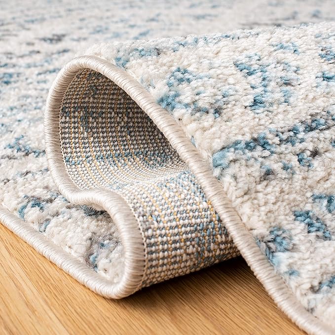 SAFAVIEH Area Rug 8x10 - Tulum Collection - Large - Ivory & Turquoise, Moroccan Boho Tribal Design, Non-Shedding & Easy to Clean, Ideal for Living Room, Bedroom, Dining Space (TUL272E)