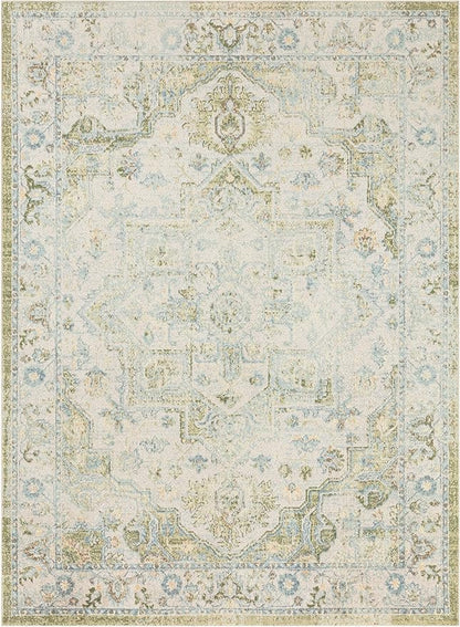 Nourison Home Astra Machine Washable Blue Green 5'3" x 7' Area Rug - Easy Clean, Non Shedding, Bed Room, Living Room, Dining Room, Kitchen (5' x 7')