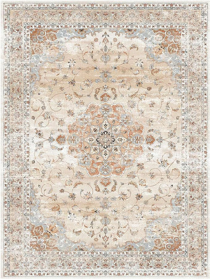 HUGEAR Machine Washable Area Rugs 8x10 Vintage Orange Large Living Room Bedroom Rug Neutral Style Non Slip Stain Resistant Low Pile Throw Carpet for Home Retro Aesthetic Modern Decor
