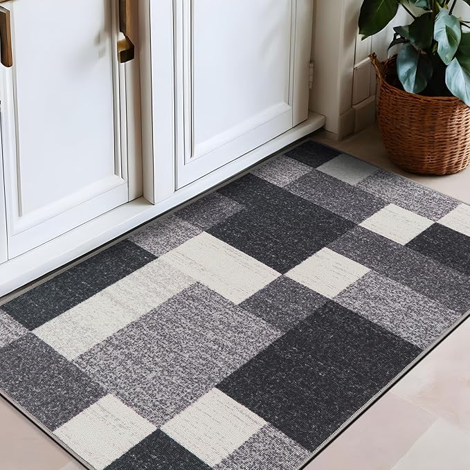 Rugshop Gray Modern Geometric Boxes Non-Slip Area Rug Non-Shedding for Entryway, Laundry Room and Small Spaces, 2'7" x 4'