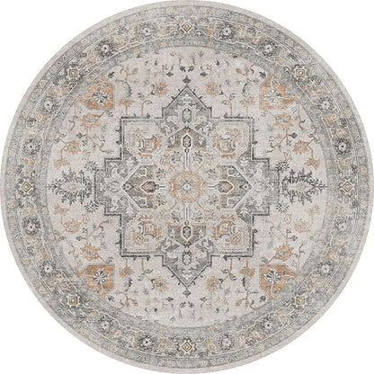 GENIMO 6FT Round Area Rugs for Living Room, Circle Rugs Machine Washable Low Pile, Chenille Non Slip Vintage Rug for Bedroom, Dining Room, Home Office, Light Taupe Brown