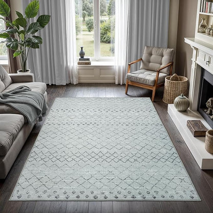 GLN Rugs Contemporary Collection - Machine Washable Area Rug, Contemporary Washable, Non Slip, Low Pile Chenille Rug, Living Room, Bedroom, Kitchen Rug (4' x 6' Gray 0166)
