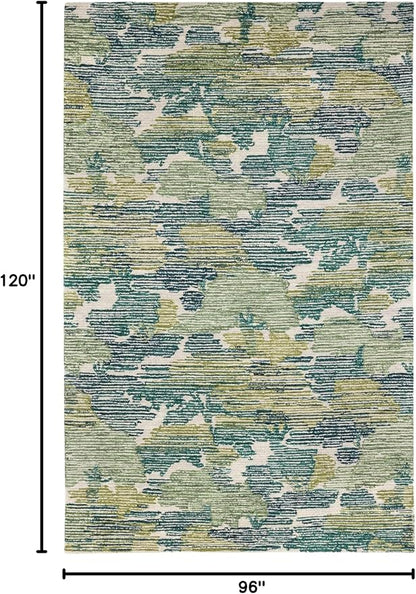 Dash & Albert Ladycross Green Hand Hooked Wool Rug, 7.5 X 9.5 Feet, Green Graphic Pattern