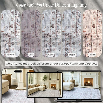 Fame Rugs Turkish Rug. Washable Vintage Oriental Antique Inspired Traditional Doormat Small Modern Area Rugs Luxury Entryway Entry Bedroom Bathroom Kitchen (411CC, 4'9 x 6'9)