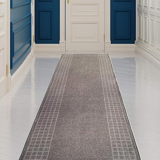 Custom Made Runner Rug for Kitchen Foyer Hallway Entry Choose Your Length 26 Inch Wide Geometric Checkered Design Grey Color (8 feet x 26 inch)
