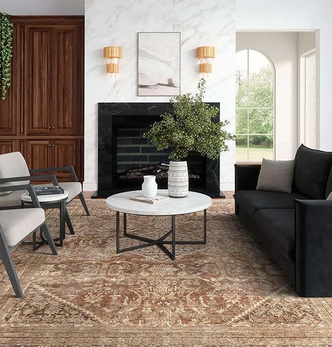 vivorug 8x10 Area Rugs for Living Room, Non-Slip Backing Washable Rug 8x10, Large Area Rug Soft Carpet for Bedroom Dining Room, Vintage, Easy Clean, Durable, Low Pile Rug Under Table, Earth Tone
