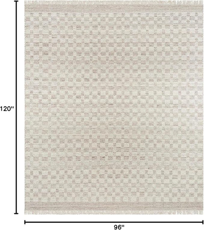 Mark&Day Wool Rugs, 8x10 Clinten Solid and Border Light Gray Checkered Rug, Grey Ivory Carpet for Living Room, Bedroom or Kitchen (8' x 10')