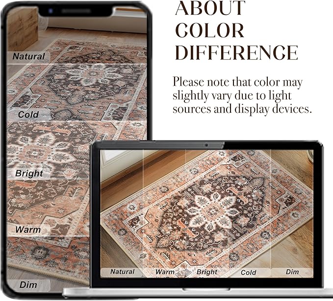 XWZO Runner Rug 2x6ft, Washable Hallway Runner with Non-Slip Backing, Vintage Spill Stain Resistant Floor Mat for Entryway Corridor Bedroom Kitchen, Soft Low-Pile Area Carpet, Brick Red
