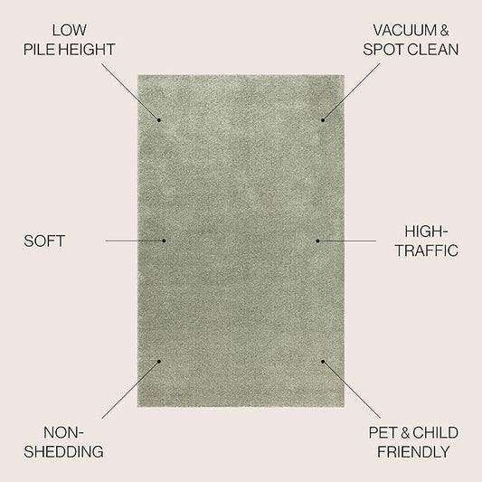 JONATHAN Y Haze Solid Low-Pile Green 7x7 Square Indoor Area Rug, Coastal,Bohemian,Minimalist,Classic, Easy-Cleaning for Living Room,Bedroom,Kitchen,Pet Friendly,Non-Shedding (SEU100O-7SQ)