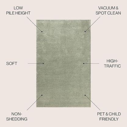 JONATHAN Y Haze Solid Low-Pile Green Indoor Area Rug 4x6, Coastal,Bohemian,Minimalist,Classic, Easy-Cleaning for Living Room,Bedroom,Kitchen,Pet Friendly,Non-Shedding (SEU100O-4)