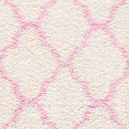 SAFAVIEH Dallas Shag Collection Runner Rug - 2'3" x 8', Ivory & Light Pink, Trellis Design, Non-Shedding & Easy Care, 1.5-inch Thick Ideal for High Traffic Areas in Living Room, Bedroom (SGD257P)