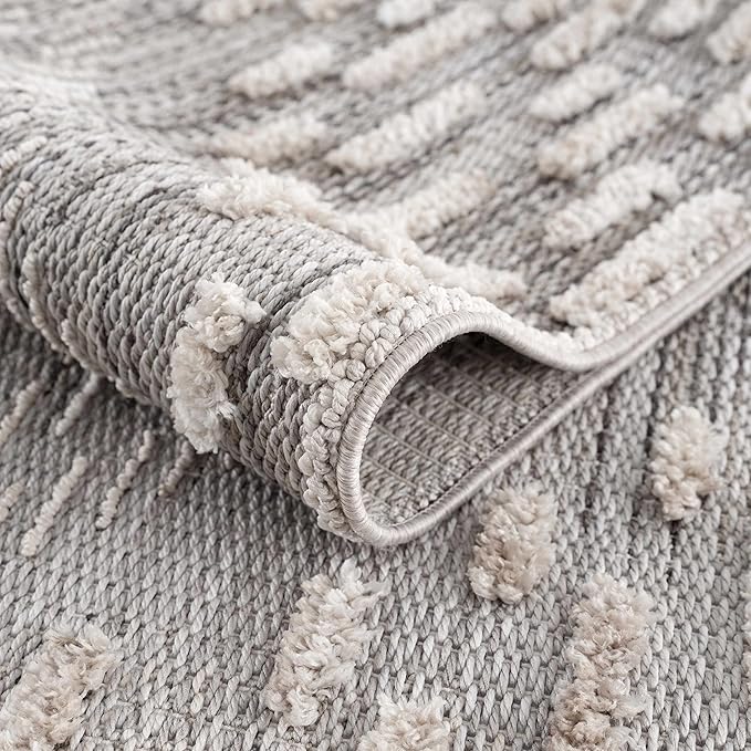 Hauteloom Poydras Farmhouse Living Room Bedroom Modern Moroccan Area Rug - Soft Shaggy High Low Carpet - High Pile - Bohemian, Boho - Gray, Beige, Cream - 6'7" x 9'