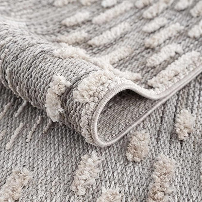 Hauteloom Poydras Farmhouse Living Room Bedroom Modern Moroccan Area Rug - Soft Shaggy High Low Carpet - High Pile - Bohemian, Boho - Gray, Beige, Cream - 6'7" x 9'