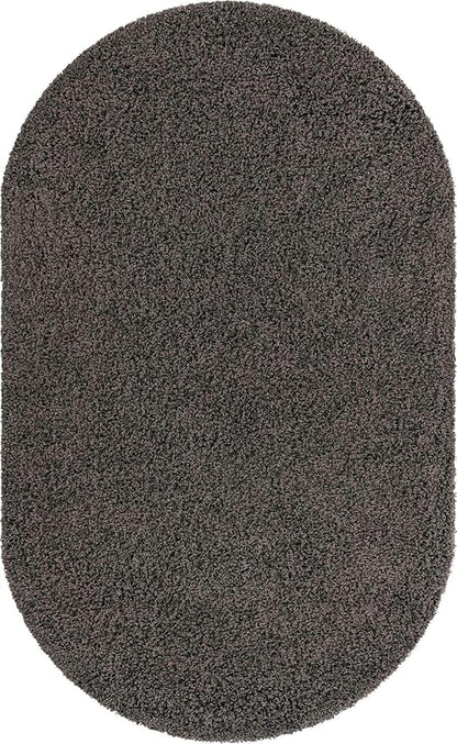 Unique Loom Solid Shag Collection Area Rug (5' 3" x 8' Oval, Graphite Gray)