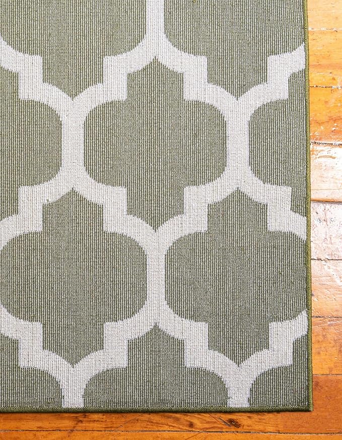 Rugs.com Lattice Collection Rug – 10 Ft Runner Dark Green Medium Rug Perfect for Hallways, Entryways