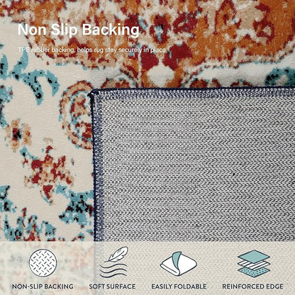 Lahome Orange 6x9 Area Rugs Boho Washable Area Rug for Bedroom,Large Area Rugs for Living Room Dining Room,Bohemian Vintage Non Slip Low Pile Indoor Accent Carpet for Home Office(6x9ft,Orange)