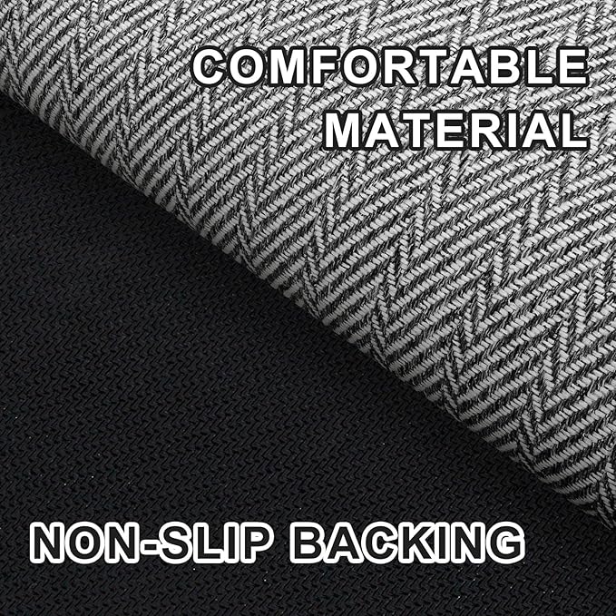 Ultra Thin Door Mat Indoor Entrance 17"x29", Low-Profile Indoor Door Mat, Non Slip Entry Mat Rubber Backing Unique Herringbone Design Inside Doormat Dirt Trapper Entryway Mats, Grey