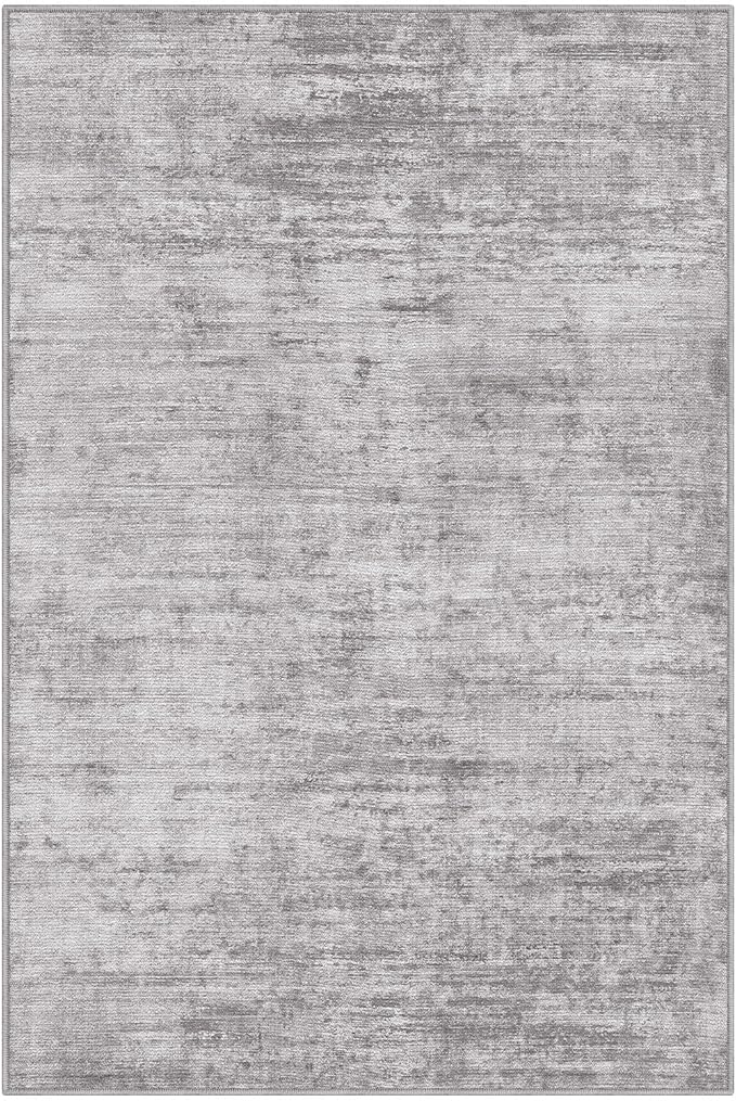 LUMI 4x6 Washable Low-Pile Area Rug for Living Room, Ultra Soft Modern Neutral Grey Rugs Non Slip with Rubber Backing, High Traffic, Stain Resistant Carpets, Ideal for Bedroom, Dining Room